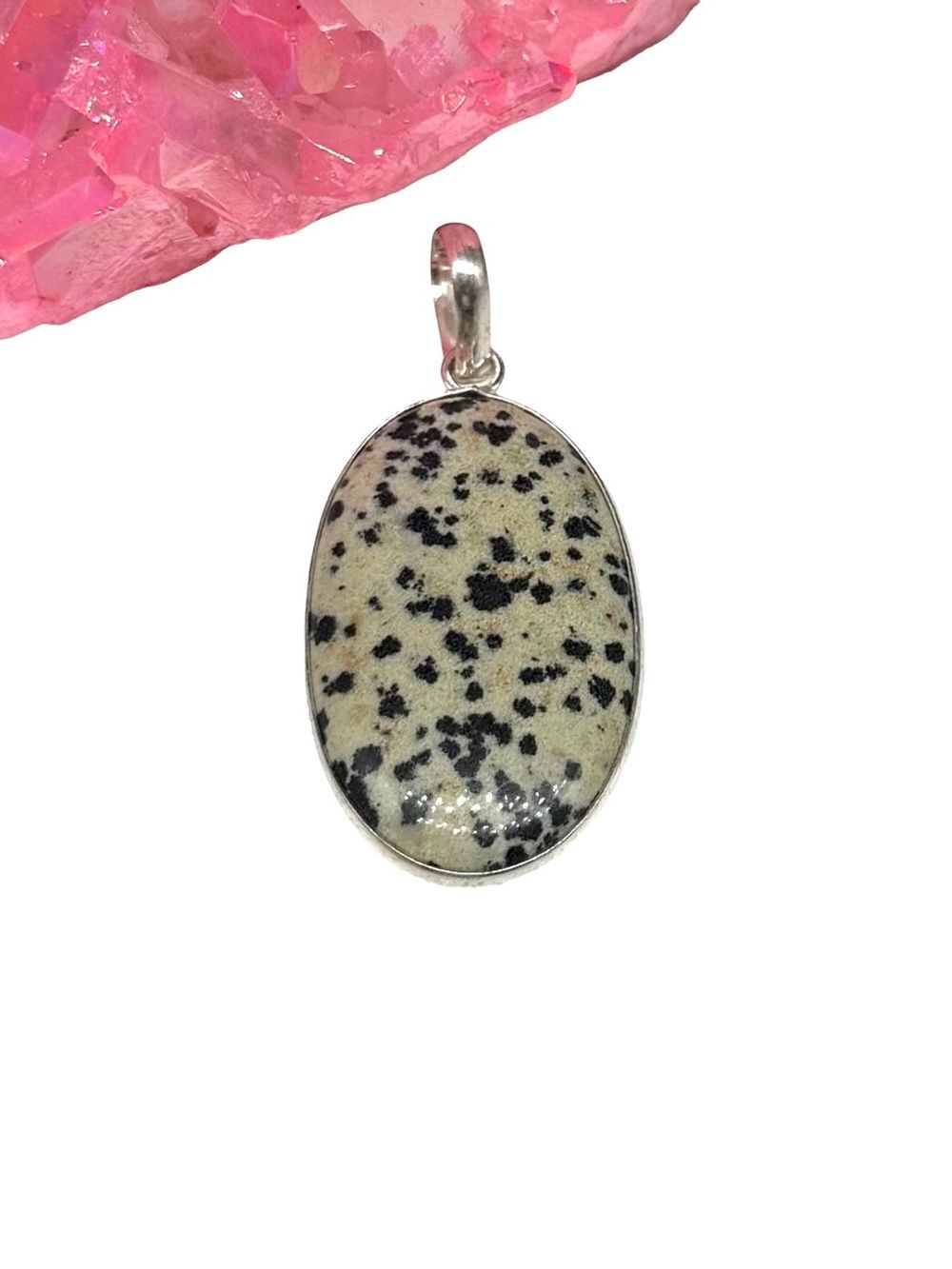 Dalmatian Jasper Necklace Pendant 925 Sterling Silver Overlay Oval Stone